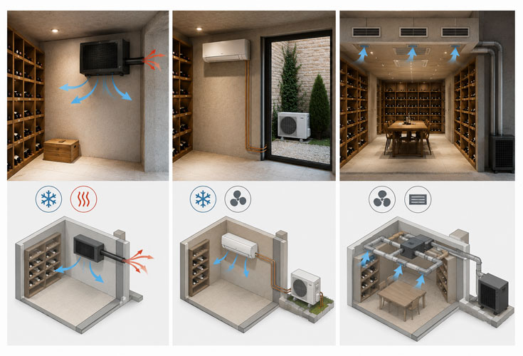 Monoblock, split and ducted climate-control systems for wine cellars