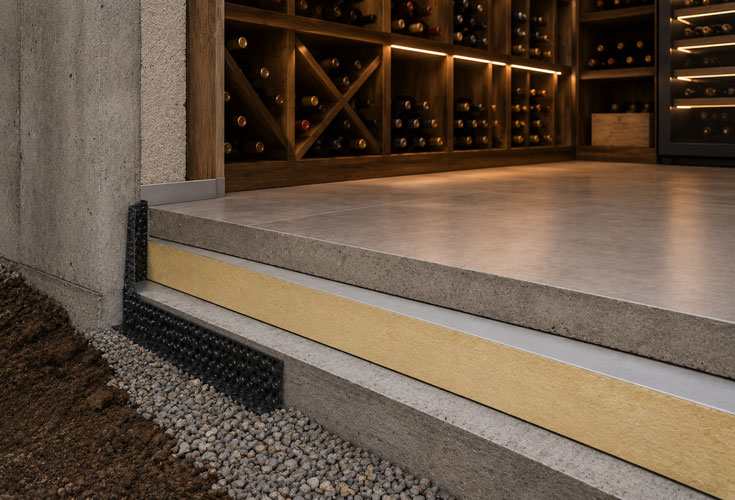 Floor and door insulation in a climate-controlled wine cellar