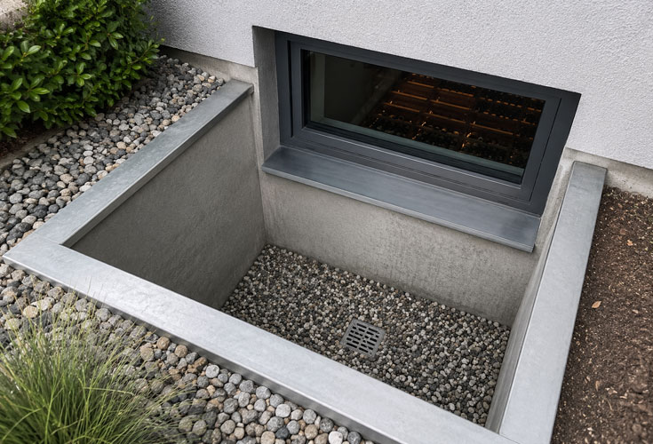 Window well for a monoblock wine cellar climate-control unit