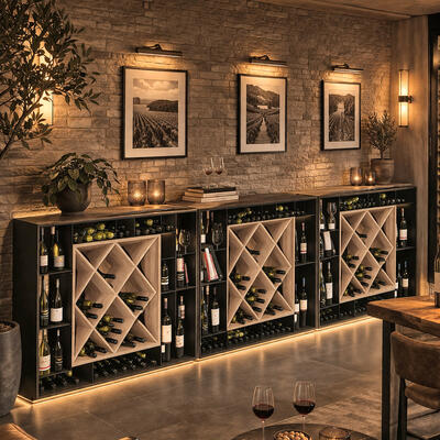 Product image for 'Wine rack NERO, wood & steel material mix'