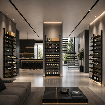 Product image for 'Metal wine rack system BLACK PURE VARIO for wall mounting,height adjustable,modular'