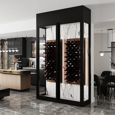 Product image for 'Vitrus glass cabinet, two-door, transverse bottle storage, LED'