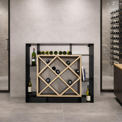 Product image for 'Wine rack NERO, light oak & steel, 12 diamonds'