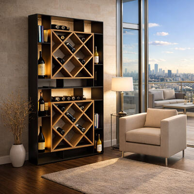 Product image for 'Wine rack NERO, wood & steel material mix'