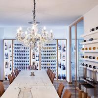 Product image for 'Wine rack system Piedmont, fir wood, white lacquered with light brown veneered alder edge'