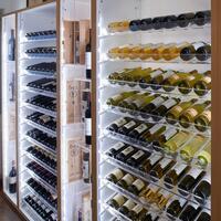 Product image for 'Wine rack system Piedmont, fir wood, white lacquered with light brown veneered alder edge'