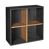 Shelving module with 4 compartments, ash graphite/country oak