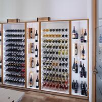Product image for 'Wine rack system Piedmont, fir wood, white lacquered with light brown veneered alder edge'