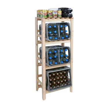 Beverage crate shelf for 3 - 6 crates with cover plate, natural pine