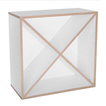 Rack module with wooden X, Alpine White/ Natural Oak Edge