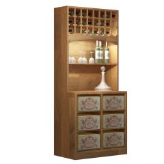 Wine rack PRESTIGE 6, with lighting, oak wood stained brown