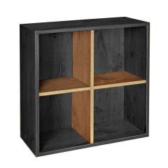 Shelving module with 4 compartments, ash graphite/country oak