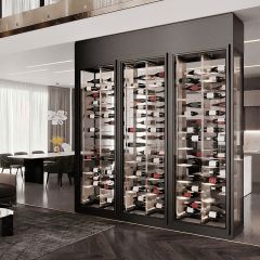 Vitrus glass cabinet, W 280 cm, 3 doors, acrylic shelves f. horizontal. Storage