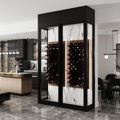 Vitrus glass cabinet, two-door, transverse bottle storage, LED