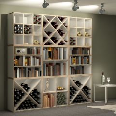 Wine rack system CAVEPRO, Alpine white with natural oak edge
