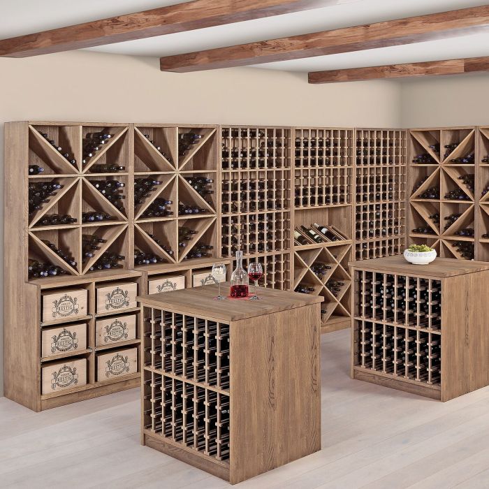 Wine rack system PRESTIGE made of solid oak, brown stained