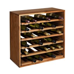 Wine rack 60 cm with drawers f. single bottles, pine wood stained brown