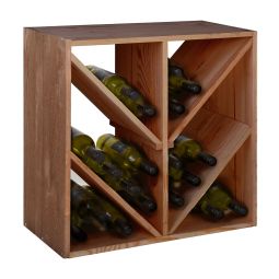 Wine rack 60 cm with diagonal compartments, brown stained pine