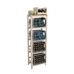 Beverage crate rack for 4 - 8 crates with cover plate, natural pine