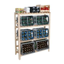 Beverage crate rack for 6 - 12 crates with cover plate, natural pine